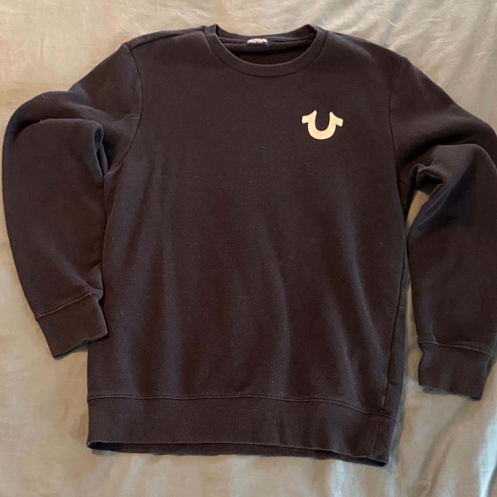 True Religion Black Crewneck Sweatshirt with White Horseshoe Logo